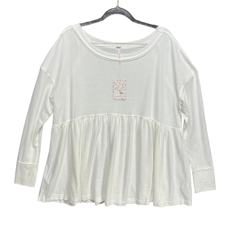 Free People Forever Your Girl Babydoll Top White Large NWT Peplum Tunic Coquette